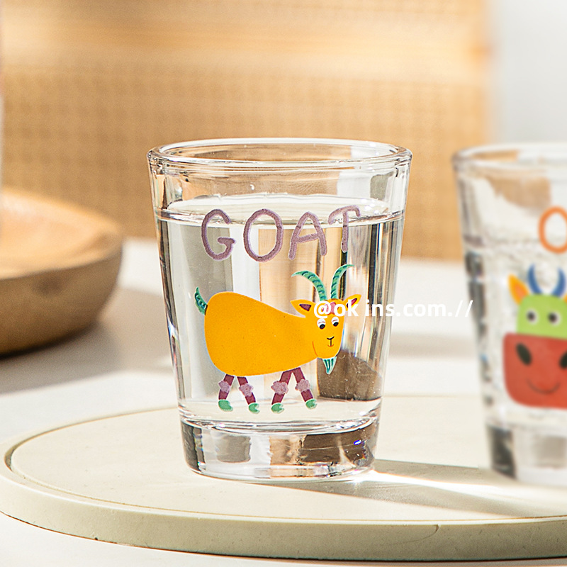 50ML Cartoon Glass Sake Cups 12 Zodiac Pattern Household Small Wine Cups Creative Wine Cup One-sip Cups Mini Sake Cups Gifts
