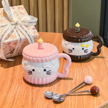 Cute Cartoon Anime Character Ceramic Cup Kawaii Cat Birthday Gift Quilt Coffee Cup with Spoon and Gift Box