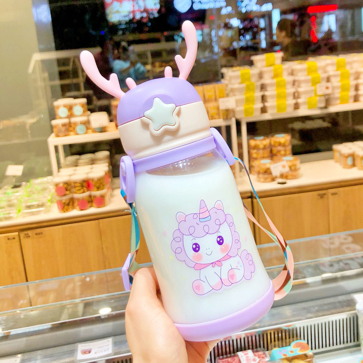 Children's Straw Cup Learning Cup for Drinking for Girl Boy Leak-proof Antler Water Bottle for Anti-fall Portable Water Cup