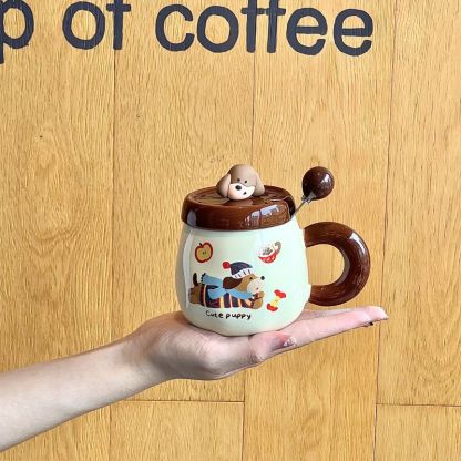 400ML Cute Birthday Hat Puppy Cup Sausage Puppy Ceramic Cup Kids Friends Birthday Gift Cartoon Mug with Lid Gift Box Set