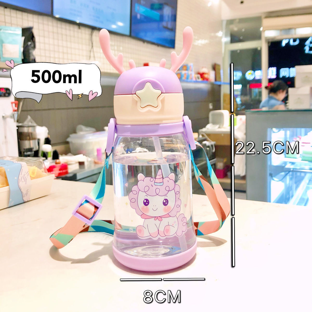Children's Straw Cup Learning Cup for Drinking for Girl Boy Leak-proof Antler Water Bottle for Anti-fall Portable Water Cup