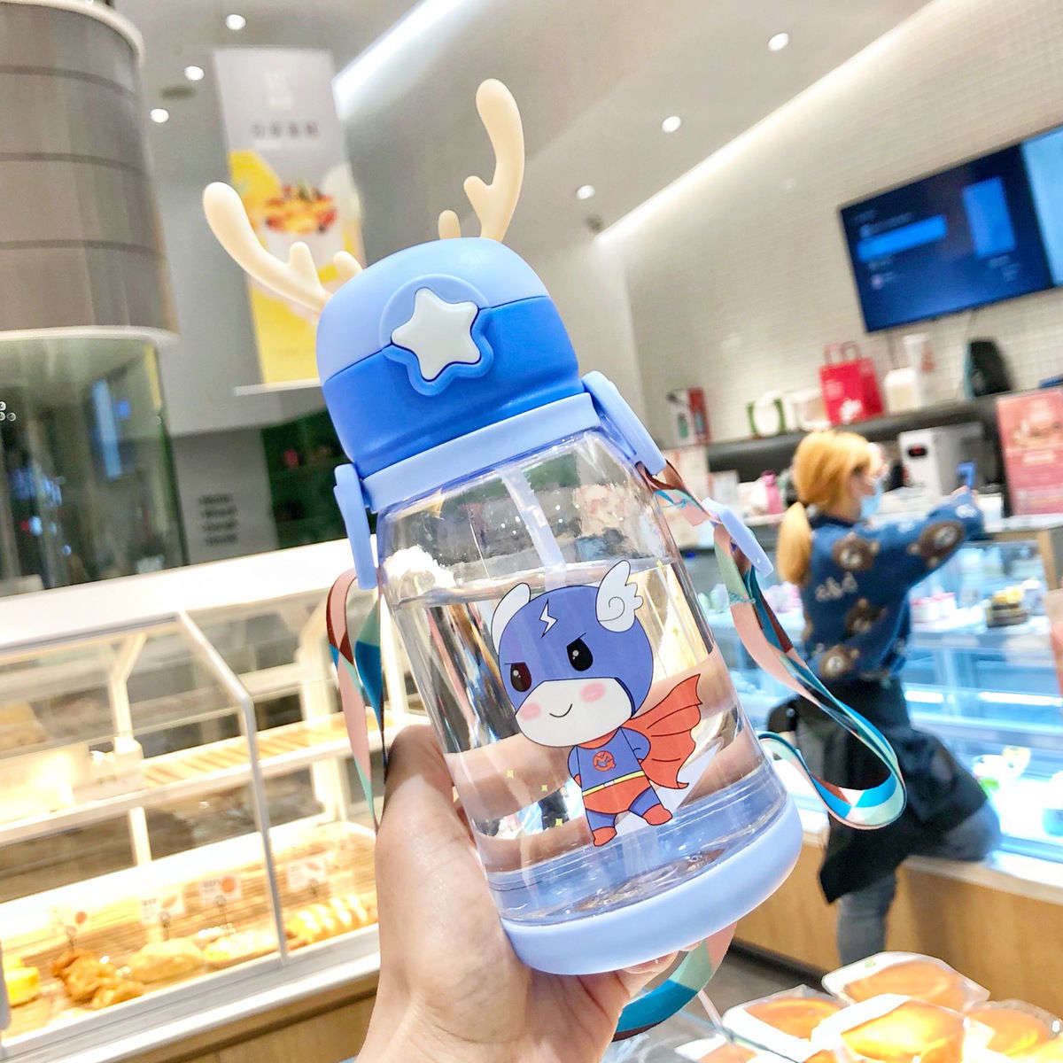 Children's Straw Cup Learning Cup for Drinking for Girl Boy Leak-proof Antler Water Bottle for Anti-fall Portable Water Cup