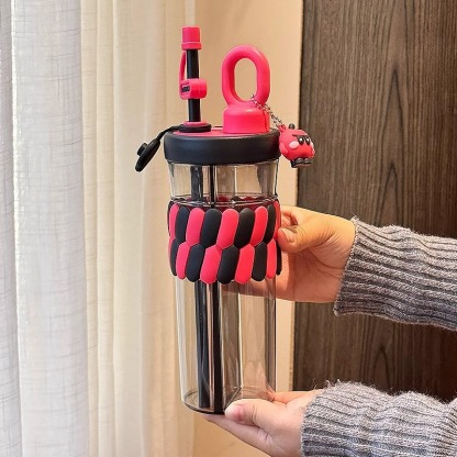 720ML Color Double Drink Cup Cartoon Student Plastic Water Cup Large Capacity Portable Straw Cup