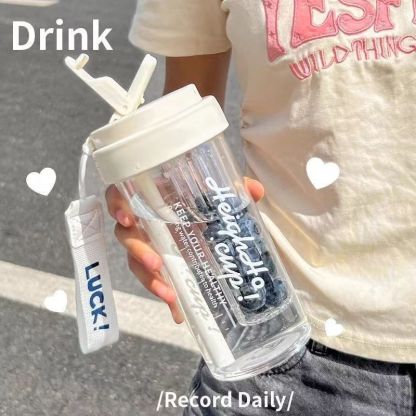 Summer Portable Straw Plastic Cup Student Water Cup Large Capacity Cup