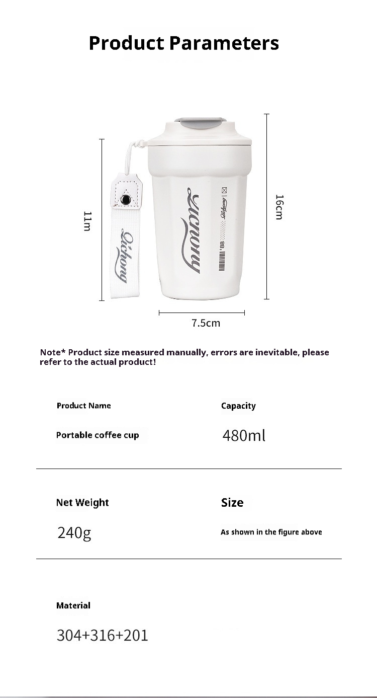 Coffee Cup 316 Stainless Steel Thermos Cup Outdoor High-value Men Women Water Cup Holder for Car Gift