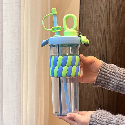 720ML Color Double Drink Cup Cartoon Student Plastic Water Cup Large Capacity Portable Straw Cup
