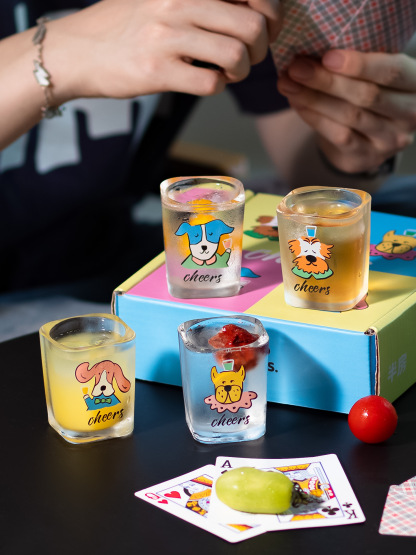 4 pcs/ set of Soju Mug Zoo Animal Dog Pattern White Wine Mug Family Party BFG Lovely Glass Cup