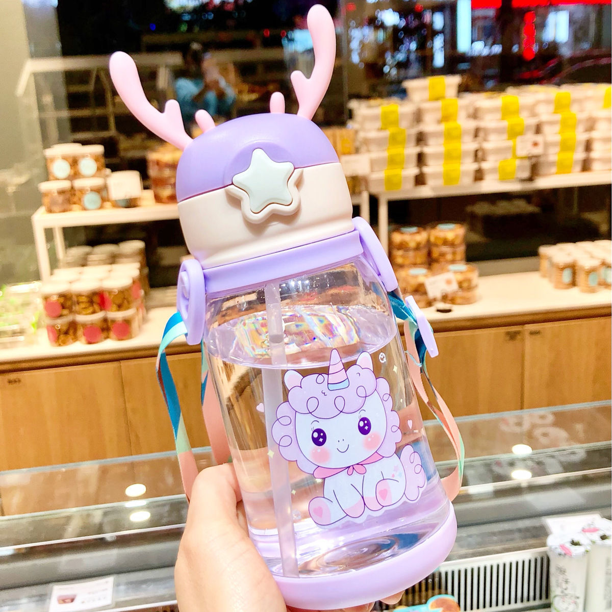 Children's Straw Cup Learning Cup for Drinking for Girl Boy Leak-proof Antler Water Bottle for Anti-fall Portable Water Cup