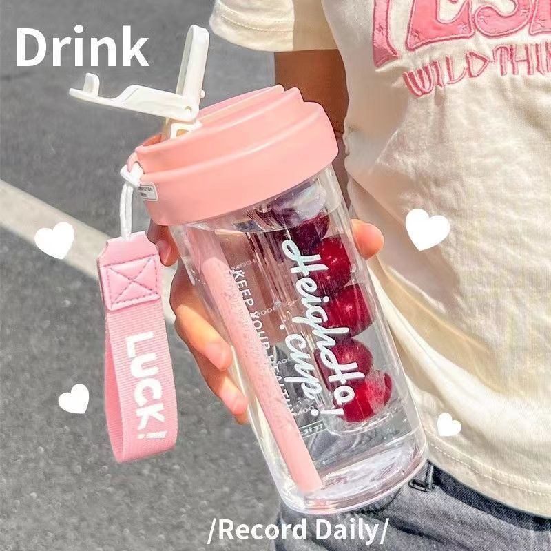 Summer Portable Straw Plastic Cup Student Water Cup Large Capacity Cup