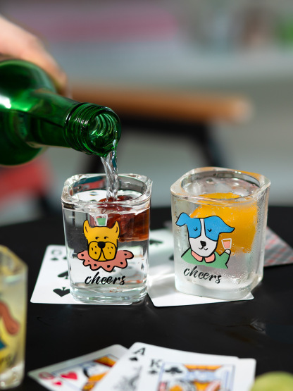 4 pcs/ set of Soju Mug Zoo Animal Dog Pattern White Wine Mug Family Party BFG Lovely Glass Cup