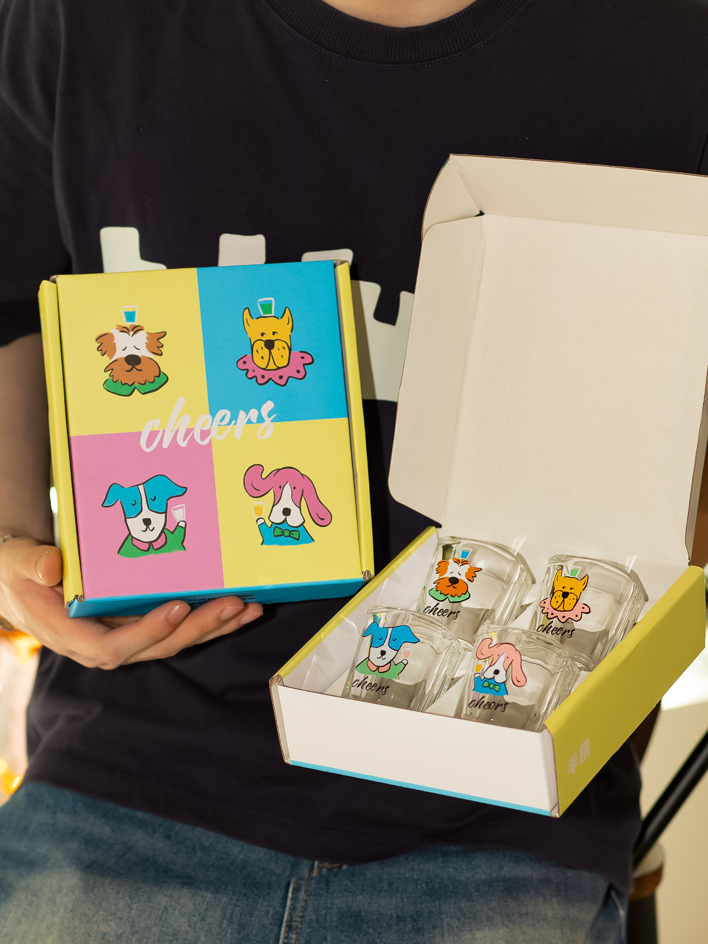 4 pcs/ set of Soju Mug Zoo Animal Dog Pattern White Wine Mug Family Party BFG Lovely Glass Cup