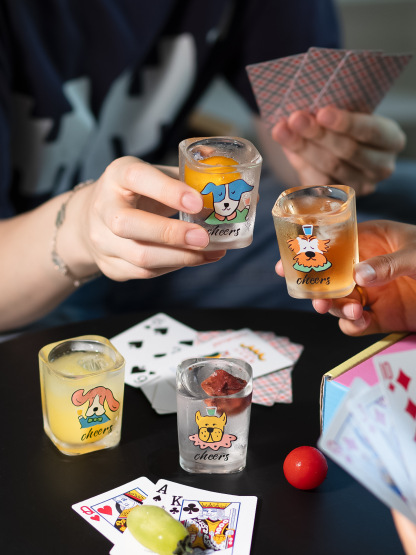 4 pcs/ set of Soju Mug Zoo Animal Dog Pattern White Wine Mug Family Party BFG Lovely Glass Cup