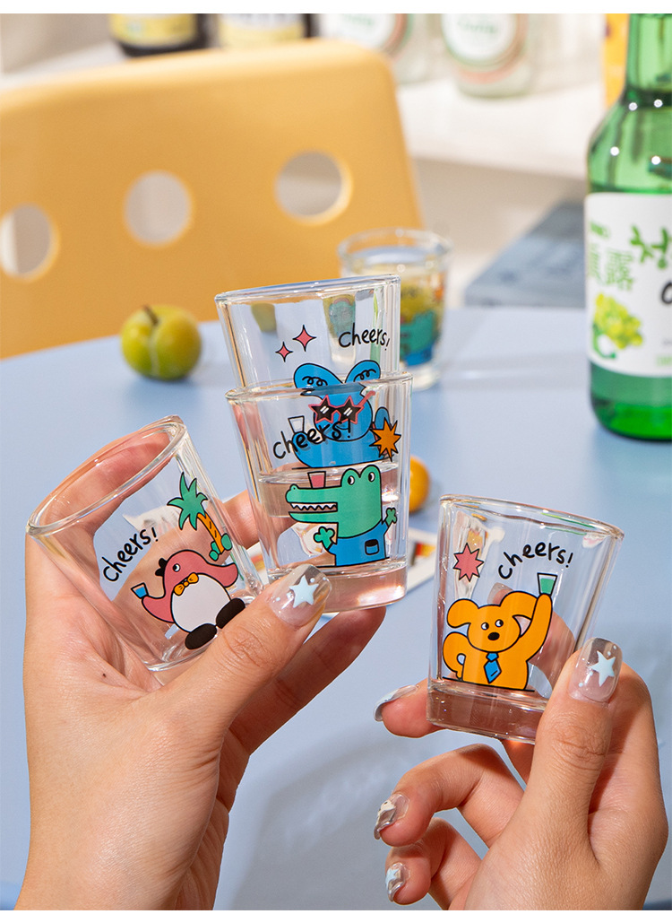4 pcs/ set of Soju Mug Zoo Animal Dog Pattern White Wine Mug Family Party BFG Lovely Glass Cup