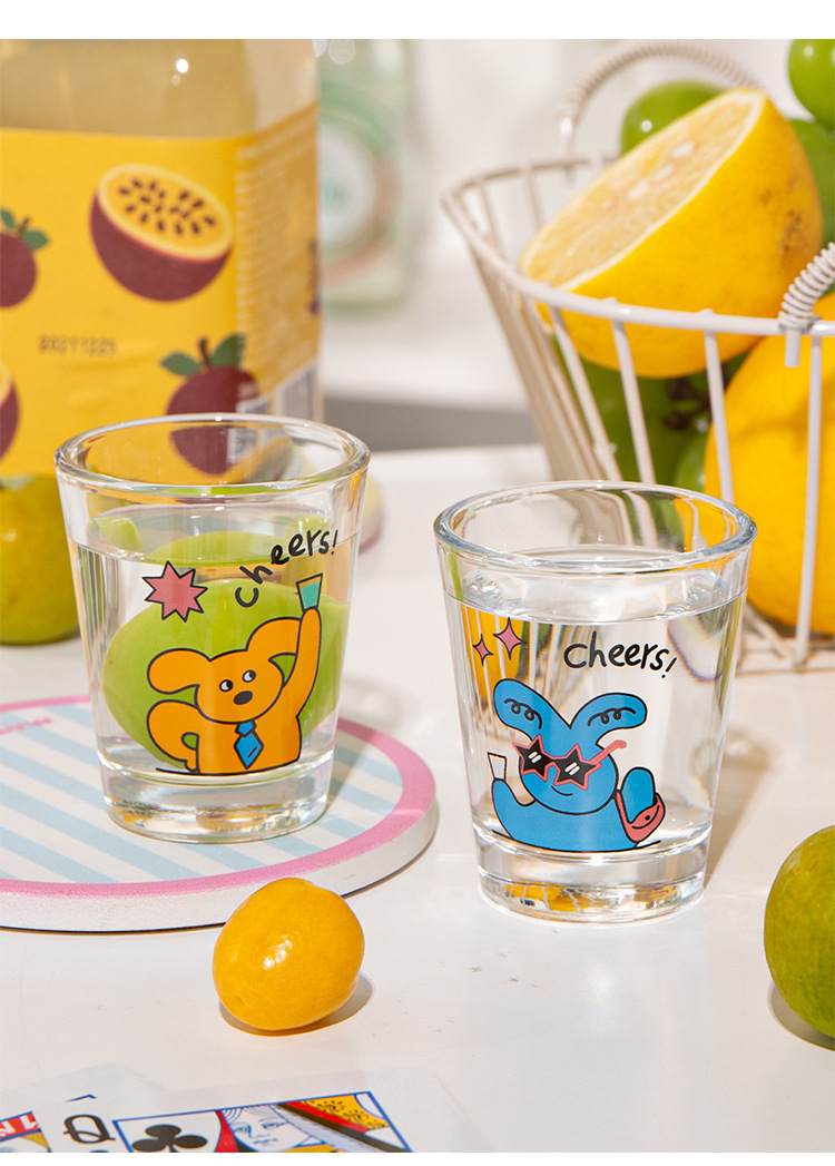 4 pcs/ set of Soju Mug Zoo Animal Dog Pattern White Wine Mug Family Party BFG Lovely Glass Cup