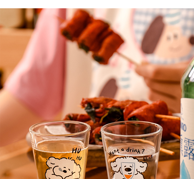 4 pcs/ set of Soju Mug Zoo Animal Dog Pattern White Wine Mug Family Party BFG Lovely Glass Cup