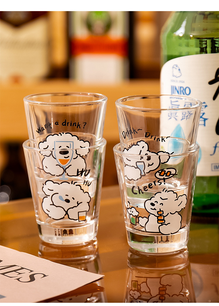 4 pcs/ set of Soju Mug Zoo Animal Dog Pattern White Wine Mug Family Party BFG Lovely Glass Cup