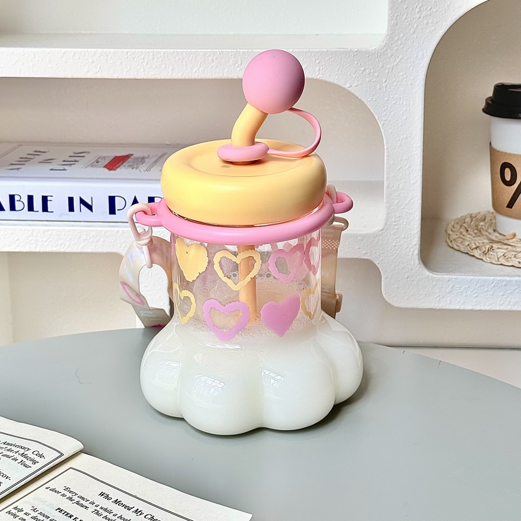 Cute Creative Large-capacity Cat-paw Plastic Water Cup and Straw Cup
