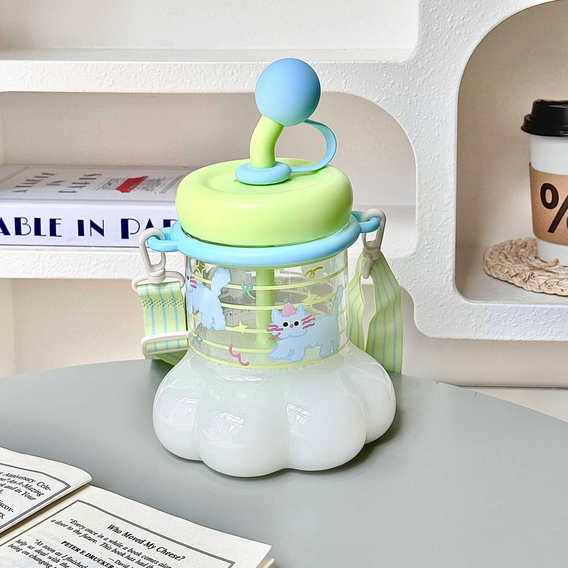 Cute Creative Large-capacity Cat-paw Plastic Water Cup and Straw Cup