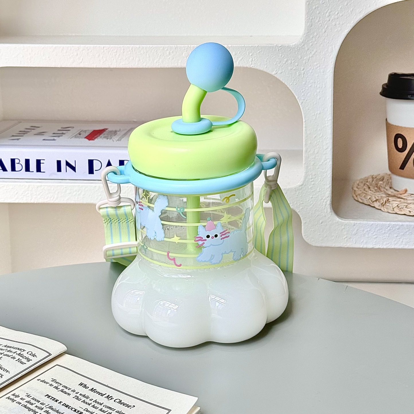 Cute Creative Large-capacity Cat-paw Plastic Water Cup and Straw Cup