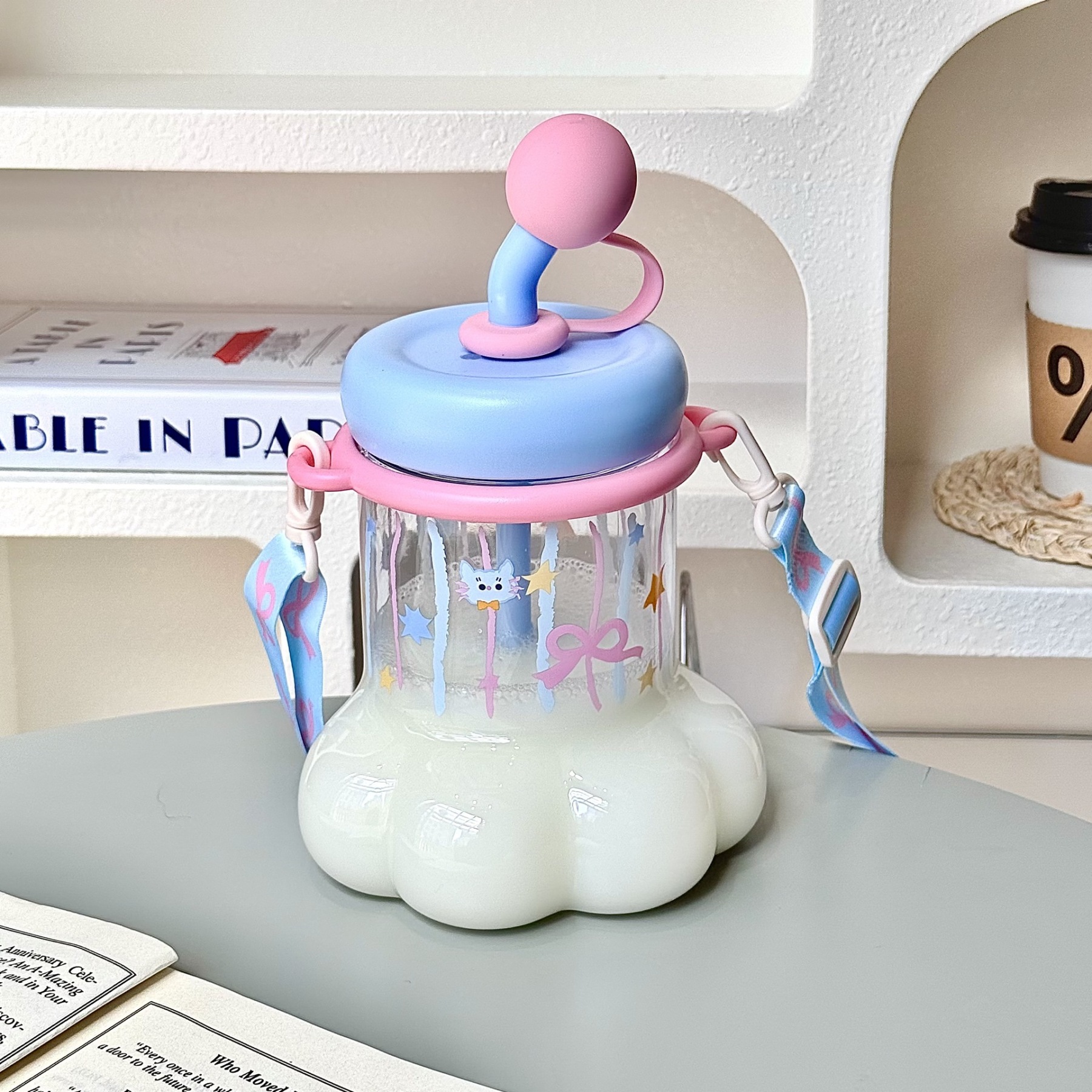 Cute Creative Large-capacity Cat-paw Plastic Water Cup and Straw Cup