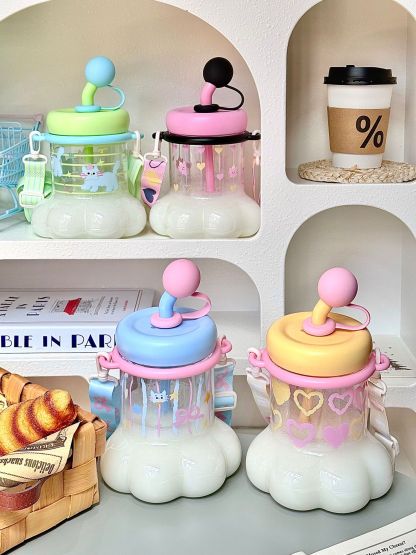 Cute Creative Large-capacity Cat-paw Plastic Water Cup and Straw Cup