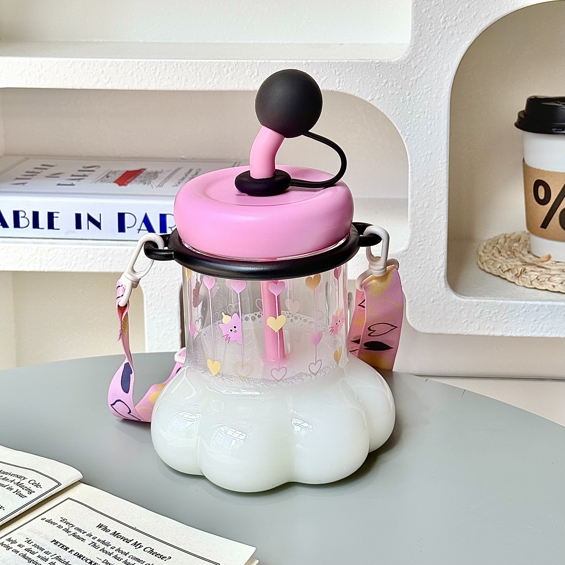 Cute Creative Large-capacity Cat-paw Plastic Water Cup and Straw Cup