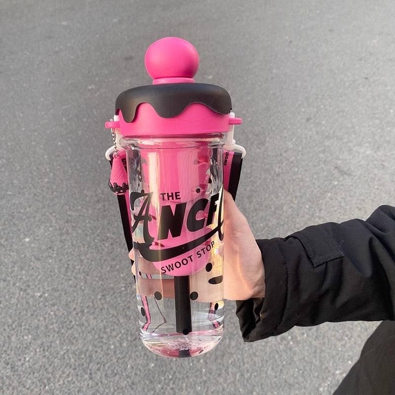Kawaii Ice Cream Water Cup Portable Large Capacity Sugar Cone Straw Cup Students Children Drinking Cup with Strap