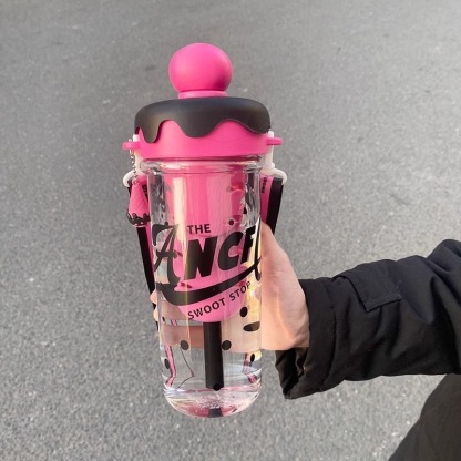 Kawaii Ice Cream Water Cup Portable Large Capacity Sugar Cone Straw Cup Students Children Drinking Cup with Strap