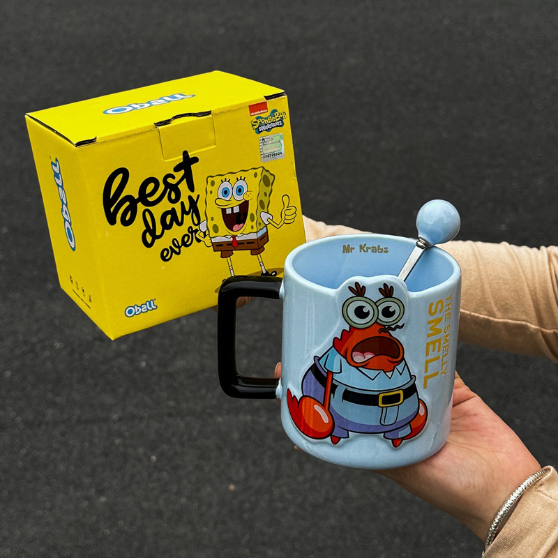 Cartoon Anime Character Ceramic Cup Kawaii Cheese Crab Shape Ceramic Cup Birthday Gift Quilt Coffee Cup with Spoon and Gift Box
