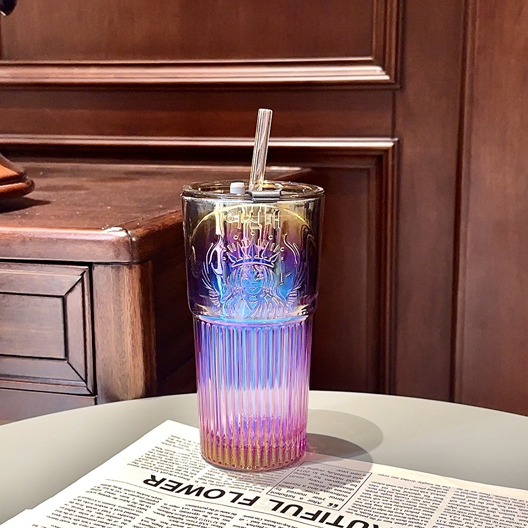 Creative Gradient Thickened Glass Cup Desktop Home Straw Cup