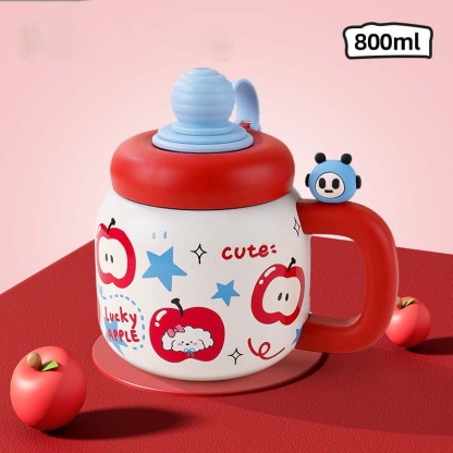 Cartoon Large Capacity Insulated Stainless Steel Water Cup with Lid