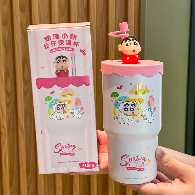 580ML Kawaii Crayon Shin-chan Cartoon Thermos Cup Women's Ice Cups Couple Water Cup Household Cups Birthday Gift