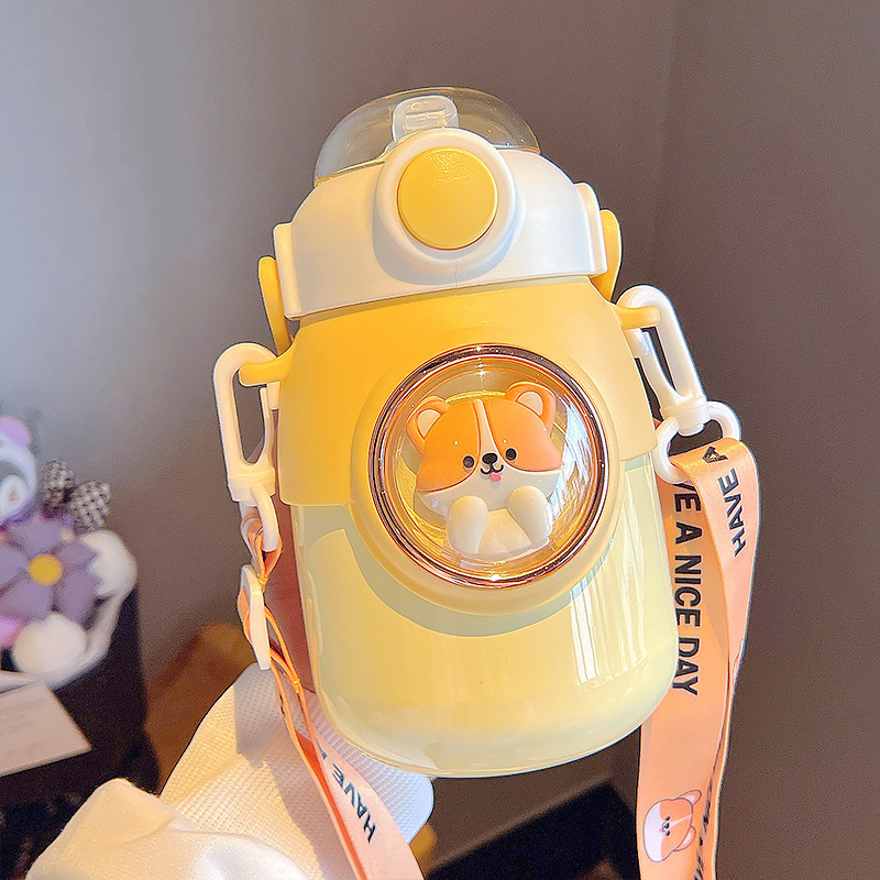 Cute Pet Animal Thermos Cup for Girls High-value Double-drinking Big Belly Water Cup Student Children's Water Bottle