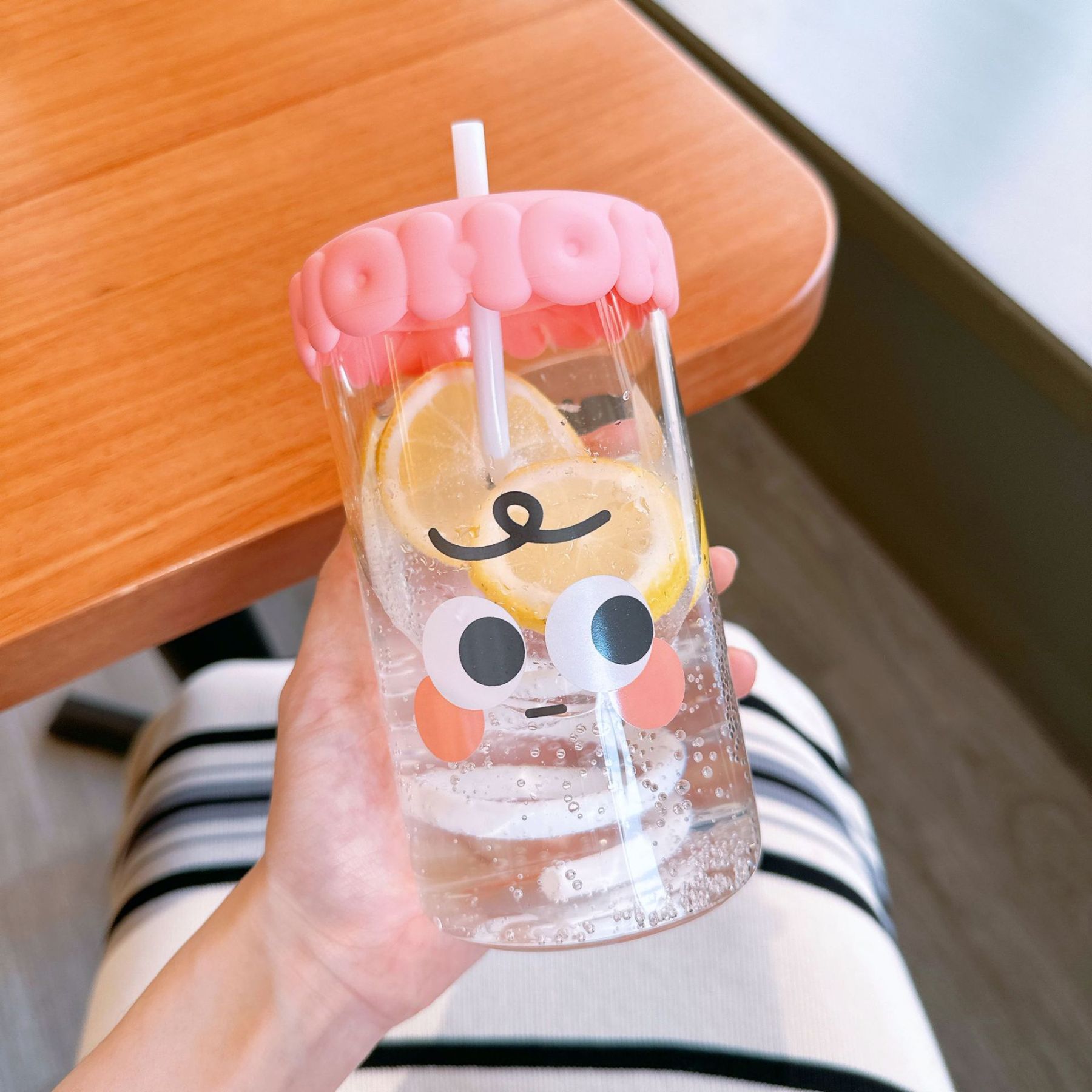 520ML Cartoon Glass Cups Large-capacity High Borosilicate Glass Straw Cups
