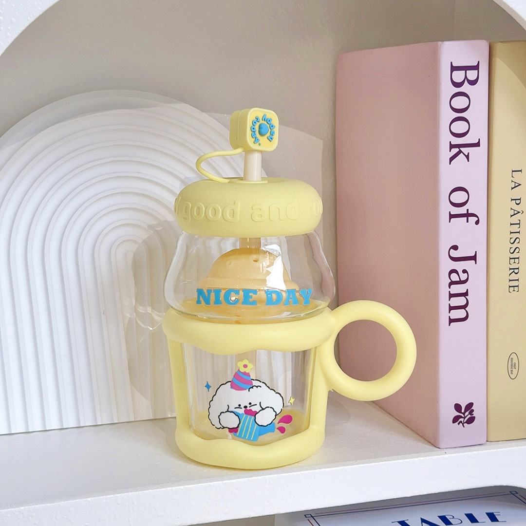  Cute Glass Cup Straw Cup High-temperature Resistant Tea Brewing Cups