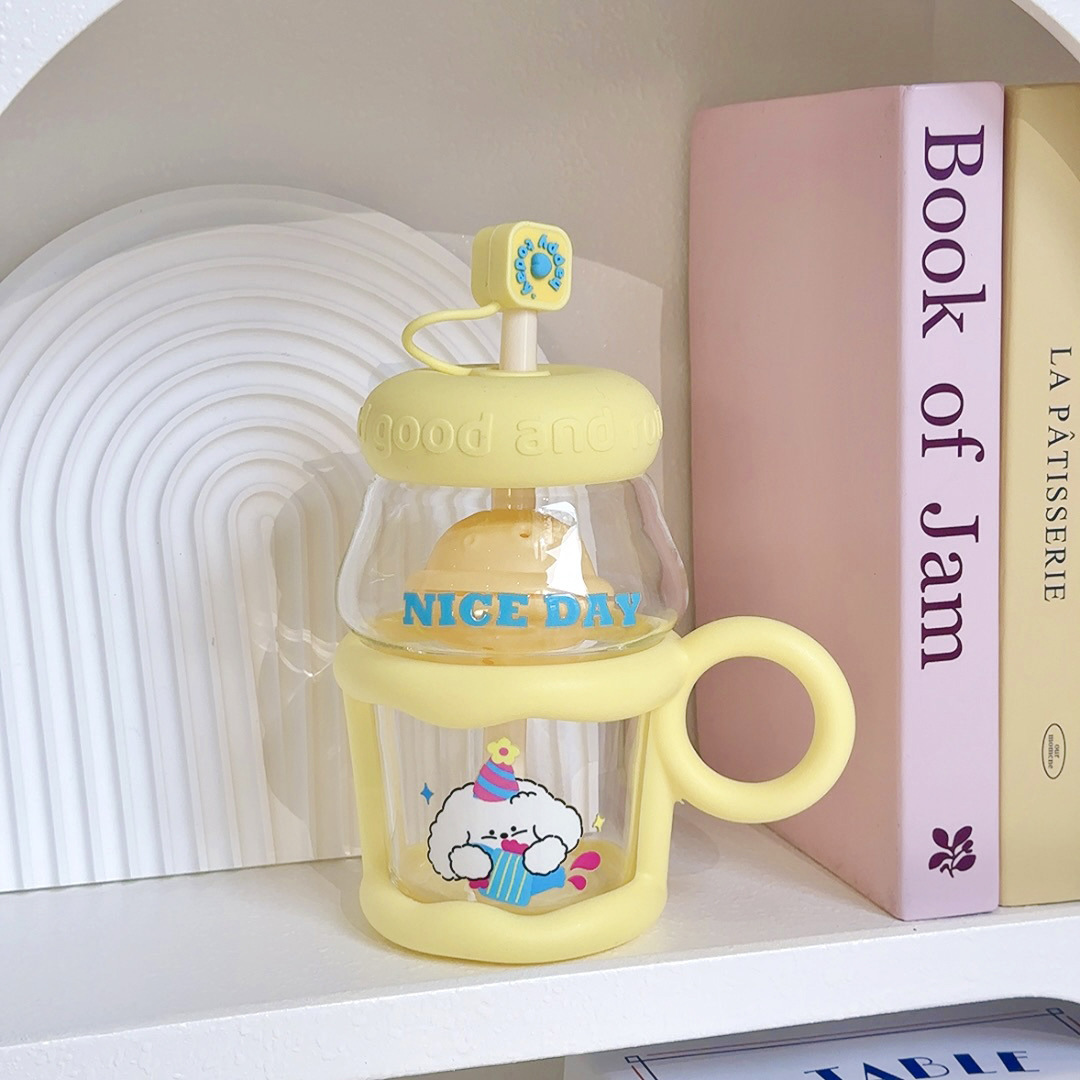 Cute Glass Cup Straw Cup High-temperature Resistant Tea Brewing Cups