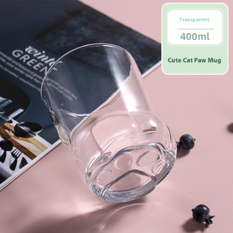 400ML Lovely Ins Couple Cat Paw Design Water Cups Home Tea Sets Cat Glass Cups with Spoons