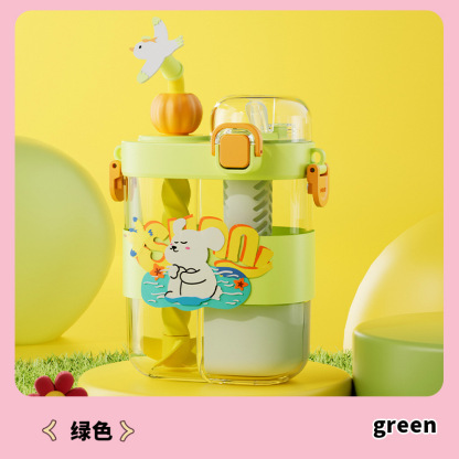 Children's Straw Compartments Double-drinking Cup Stirring Straw Water Cup