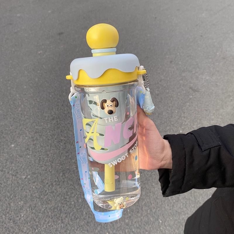 Kawaii Ice Cream Water Cup Portable Large Capacity Sugar Cone Straw Cup Students Children Drinking Cup with Strap