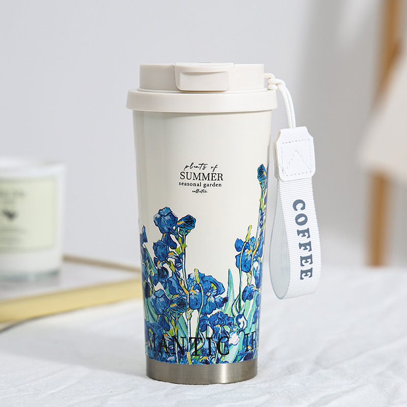 New Thermos Cup Coffee Cup for Girls High Appearance Double Drinking Cup Light Luxury Lily of The Valley Flower Water Cup