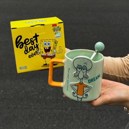 Cartoon Anime Character Ceramic Cup Kawaii Cheese Crab Shape Ceramic Cup Birthday Gift Quilt Coffee Cup with Spoon and Gift Box