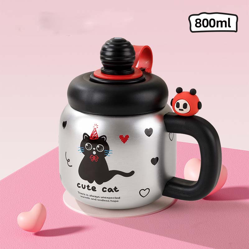 Cartoon Large Capacity Insulated Stainless Steel Water Cup with Lid