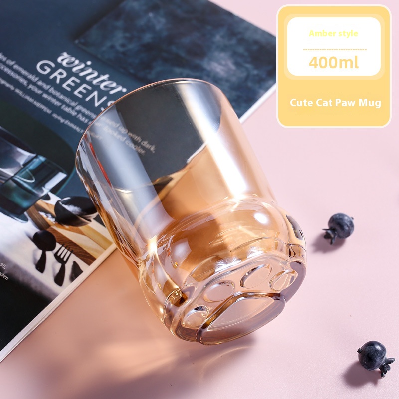 400ML Lovely Ins Couple Cat Paw Design Water Cups Home Tea Sets Cat Glass Cups with Spoons
