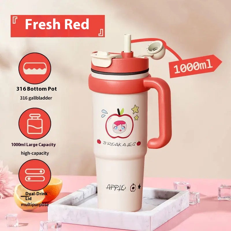 Four Seasons Available Large Capacity Straw Thermos Cup Unisex