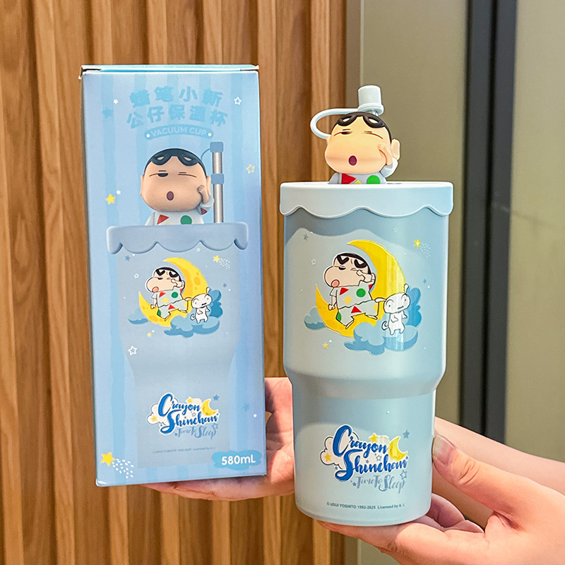 580ML Kawaii Crayon Shin-chan Cartoon Thermos Cup Women's Ice Cups Couple Water Cup Household Cups Birthday Gift