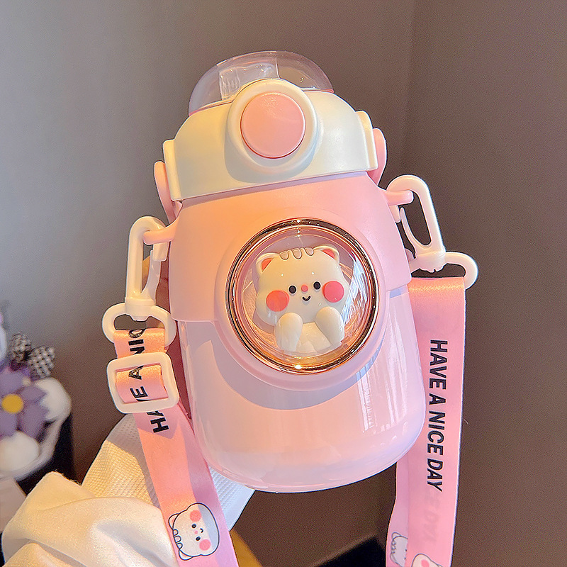 Cute Pet Animal Thermos Cup for Girls High-value Double-drinking Big Belly Water Cup Student Children's Water Bottle
