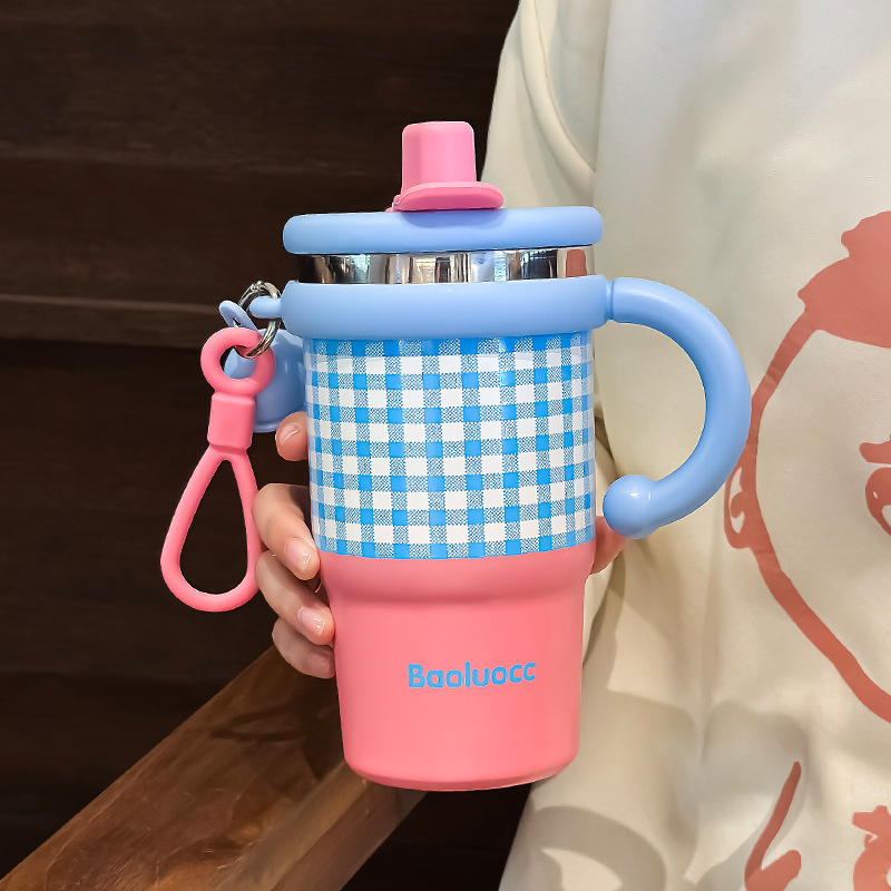 Creative Stainless Steel Straw Cup Portable Handle Heat Cold Preservation Cup