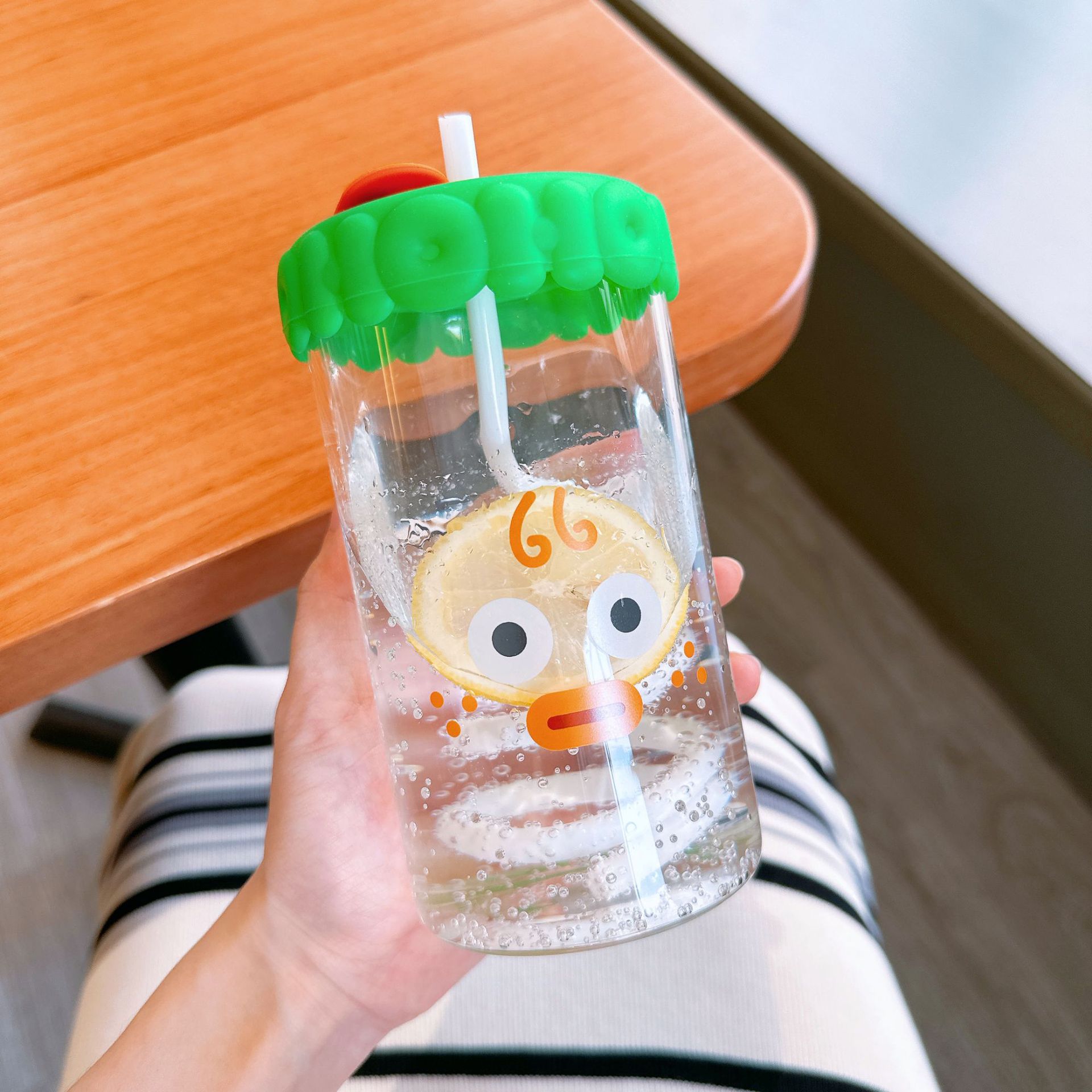 520ML Cartoon Glass Cups Large-capacity High Borosilicate Glass Straw Cups