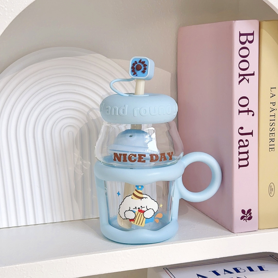 Cute Glass Cup Straw Cup High-temperature Resistant Tea Brewing Cups