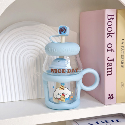  Cute Glass Cup Straw Cup High-temperature Resistant Tea Brewing Cups